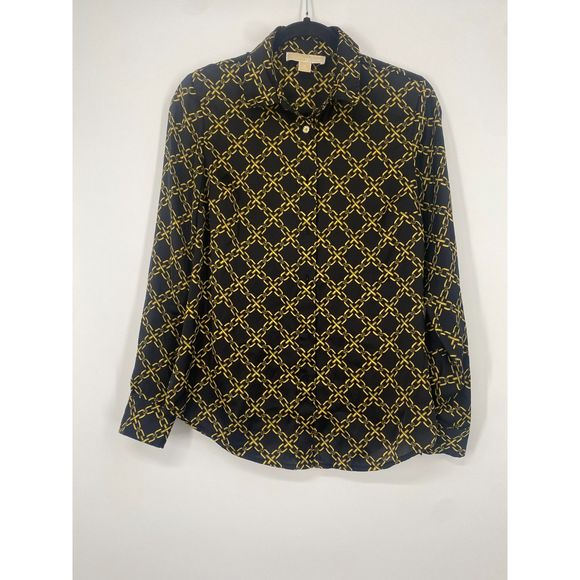 Michael by Michael Kors Women's Black and Gold Chain print Blouse Shirt Sz 6 - Picture 3 of 11